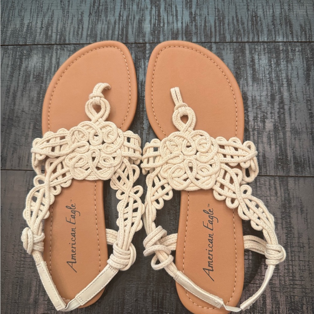 American Eagle Outfitters Cream Sandals with Floral Cutout Design